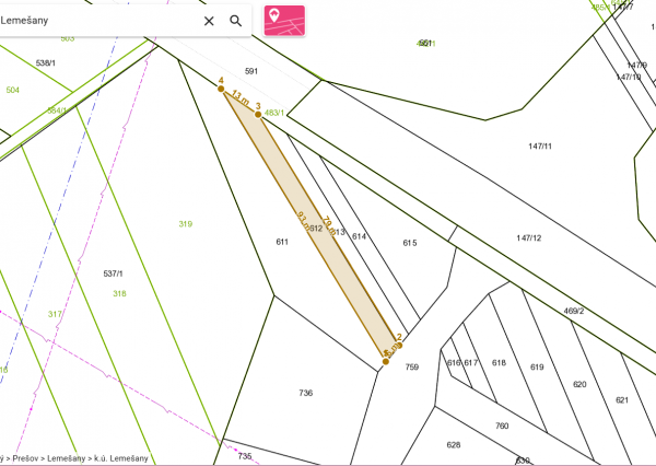 Pozemok v obci Lemešany - 478 m²