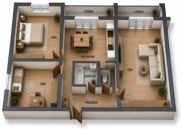 NA PREDAJ - 3 izb. byt (66m2) s 2x loggiou, BIELOCERKEVSKÁ ul.,KE - Furča